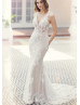 Beaded Ivory Lace Tulle Keyhole Back Luxury Wedding Dress